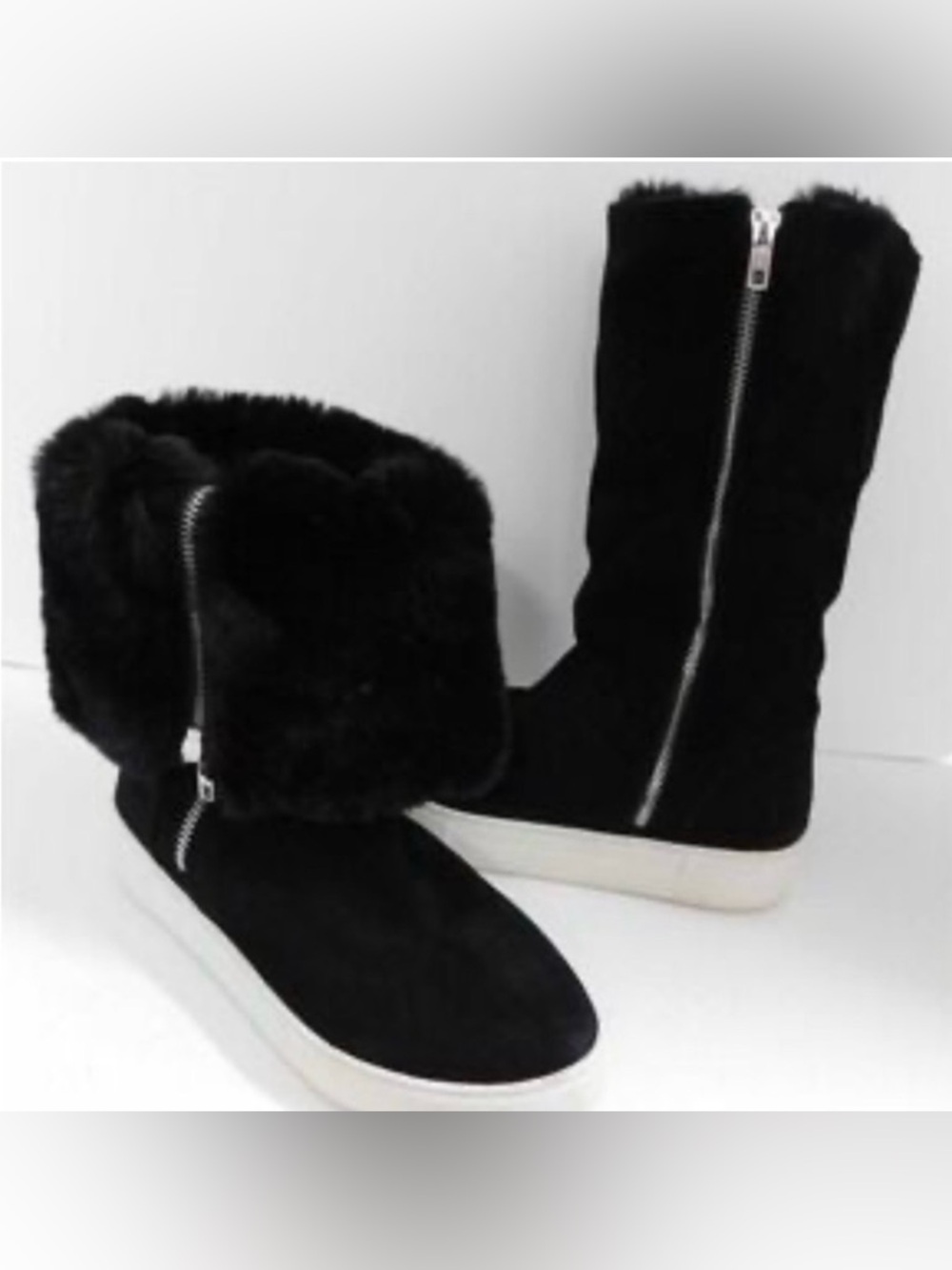 J Slides Faux Fur Zip Black Sylvie Boots in Black